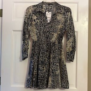 Zara dress snake skin print dark navy and cream button down elastic waist